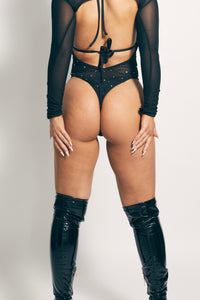 BLACK SHEER RHINESTONE BODYSUIT
