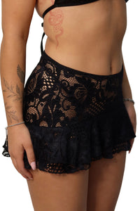 BLACK LACE FRILL SKIRT