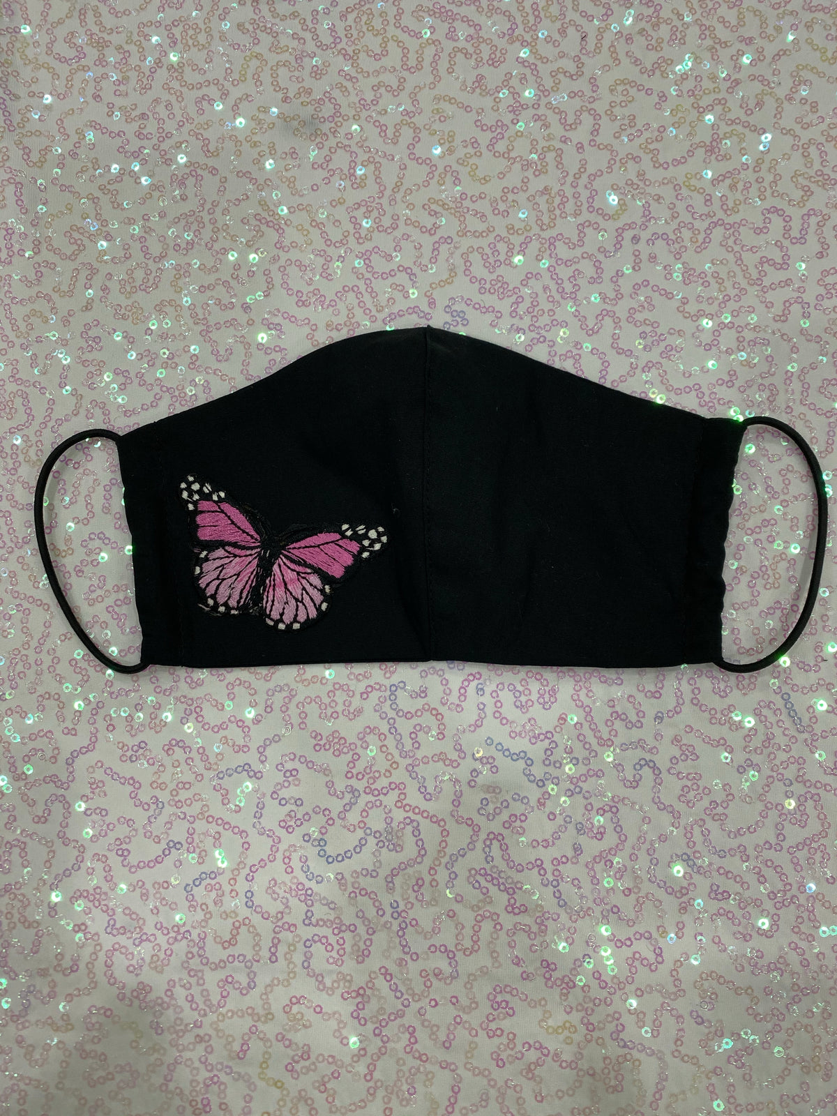 BLACK MASK - BABY PINK BUTTERFLIES