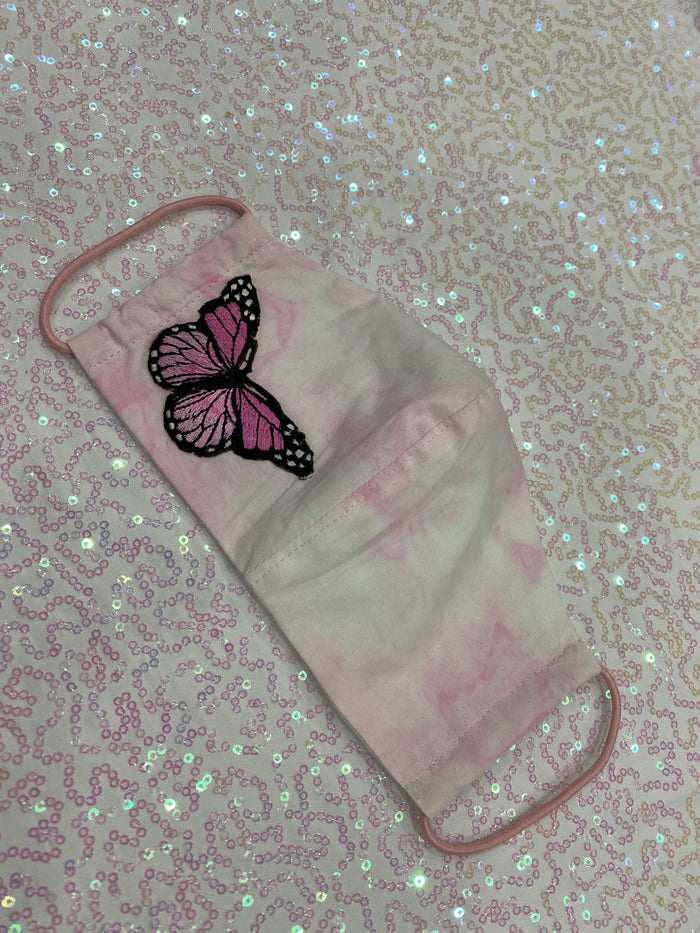 BABY PINK TIE DYE MASK - BUTTERFLIES