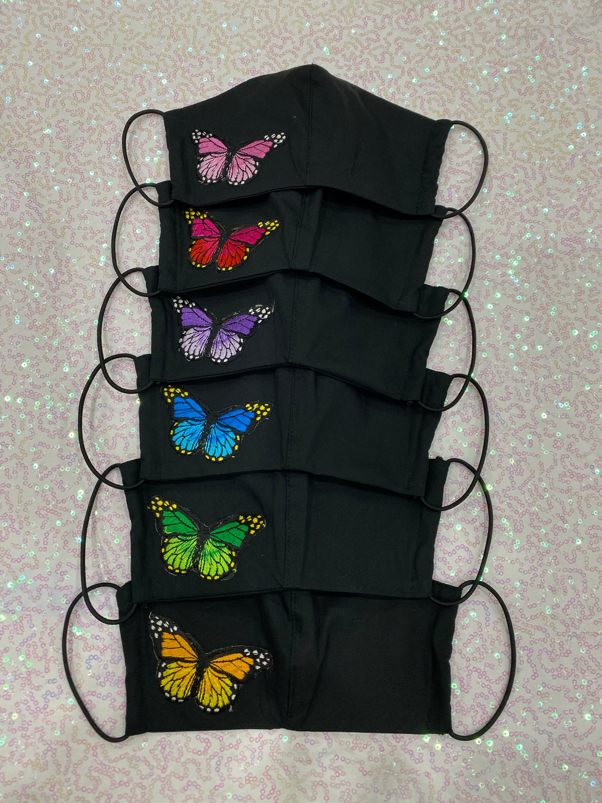 TRIPLE LAYER BLACK MASK - FILTER POCKET (BUTTERFLIES)
