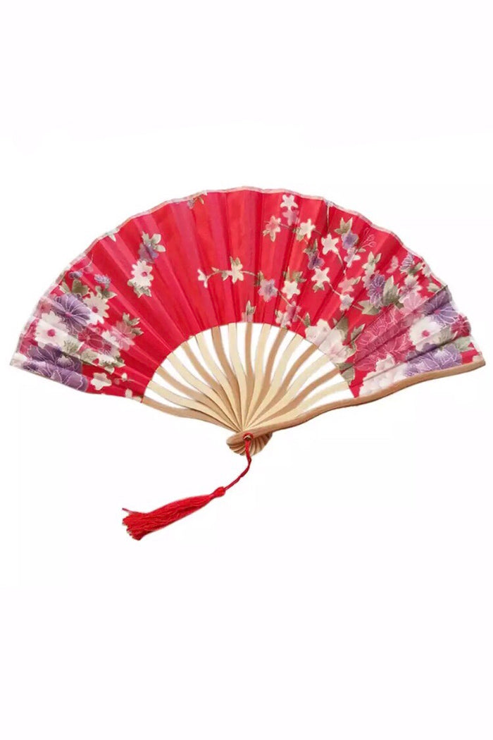 RED VINTAGE ORIENTAL HAND FAN