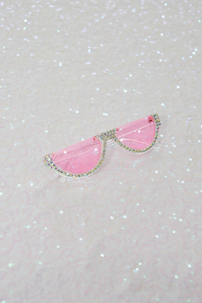 PINK HALF CIRCLE DIAMANTED SUNGLASSES