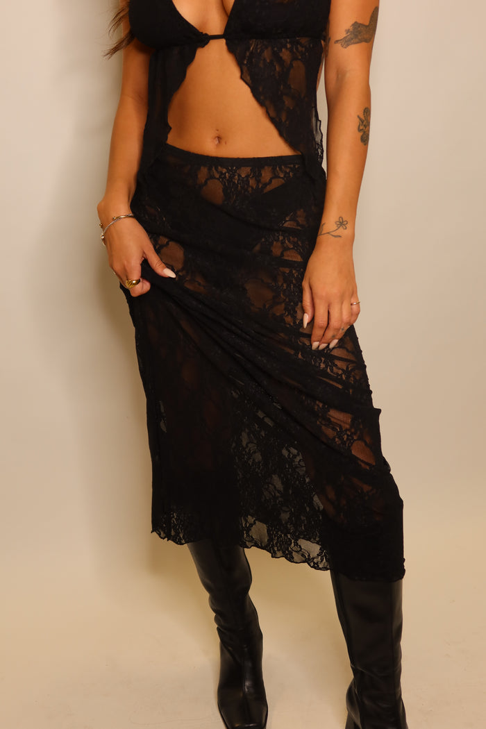 BLACK SHEER LACE MAXI - SOLD OUT