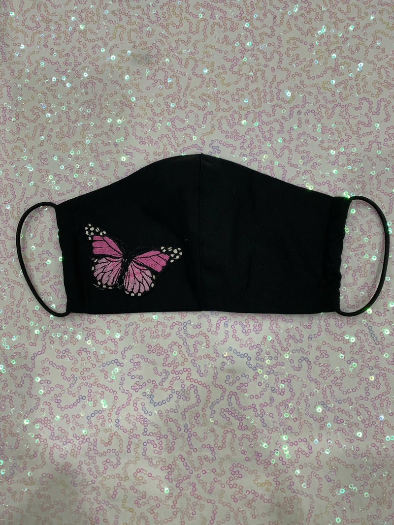BLACK MASK - BABY PINK BUTTERFLIES