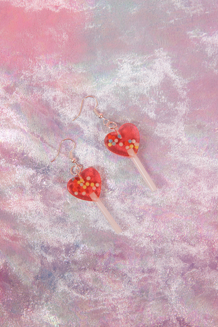 RED HEART LOLLY POP EARRINGS