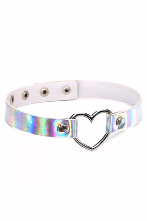 SILVER HOLOGRAPHIC HEART CHOKER