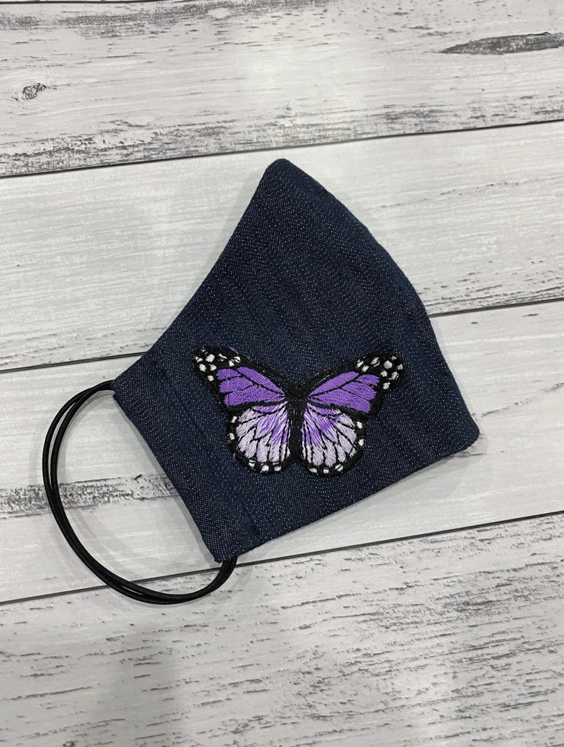 BLUE DENIM MASK - LILAC BUTTERFLIES