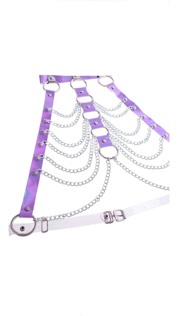 PURPLE HOLOGRAPHIC HALTER CHAIN HARNESS