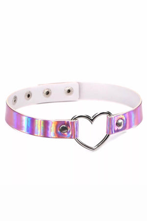 PINK HOLOGRAPHIC HEART CHOKER