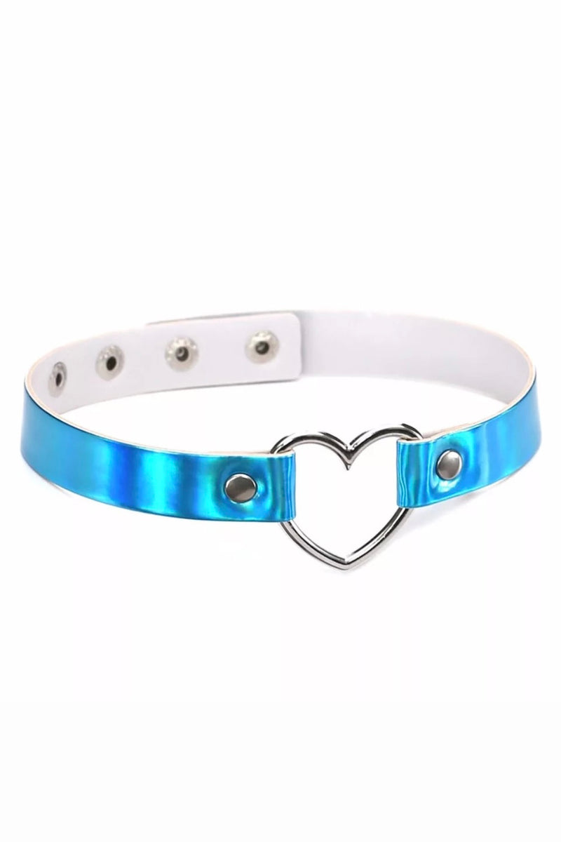 BLUE HOLOGRAPHIC HEART CHOKER