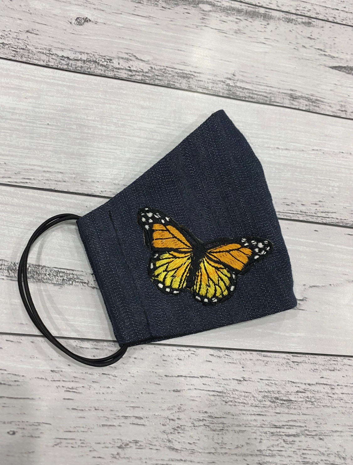 BLUE DENIM MASK - YELLOW BUTTERFLIES