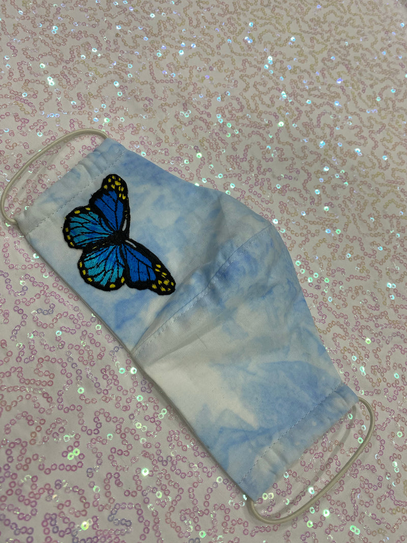 BLUE TIE DYE MASK - BUTTERFLIES