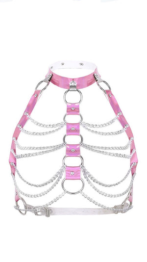 PINK HOLOGRAPHIC HALTER CHAIN HARNESS (PRE ORDER)