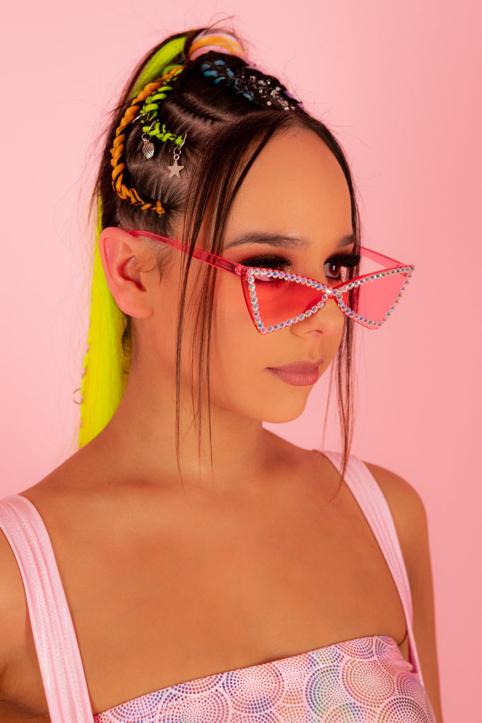 PINK CAT EYE DIAMANTED SUNGLASSES