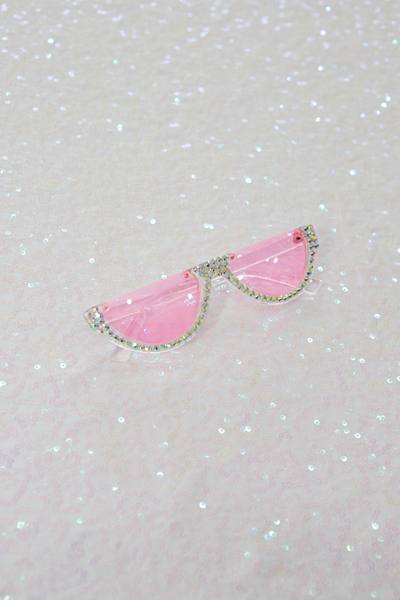 PINK HALF CIRCLE DIAMANTED SUNGLASSES